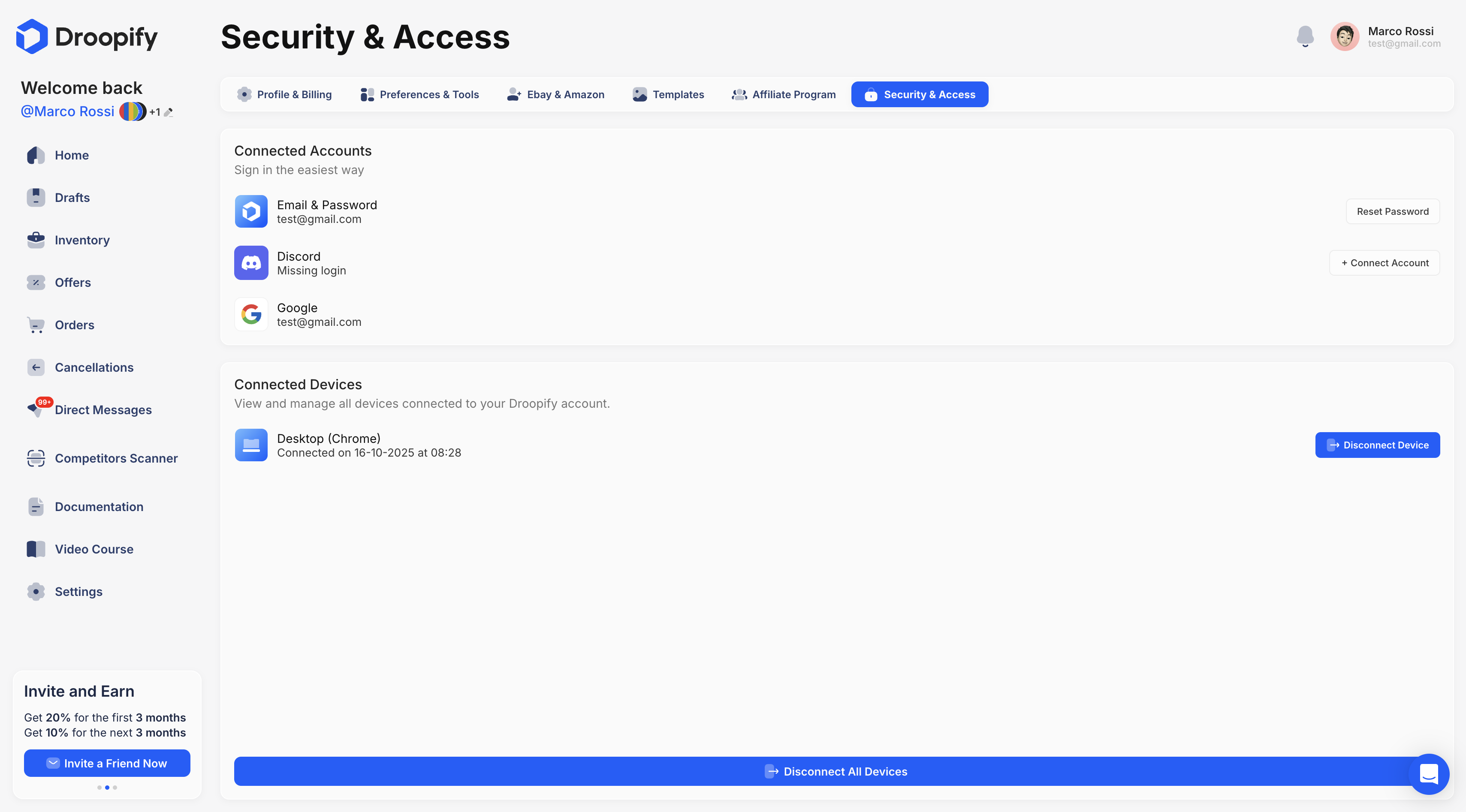 Access and Security Page