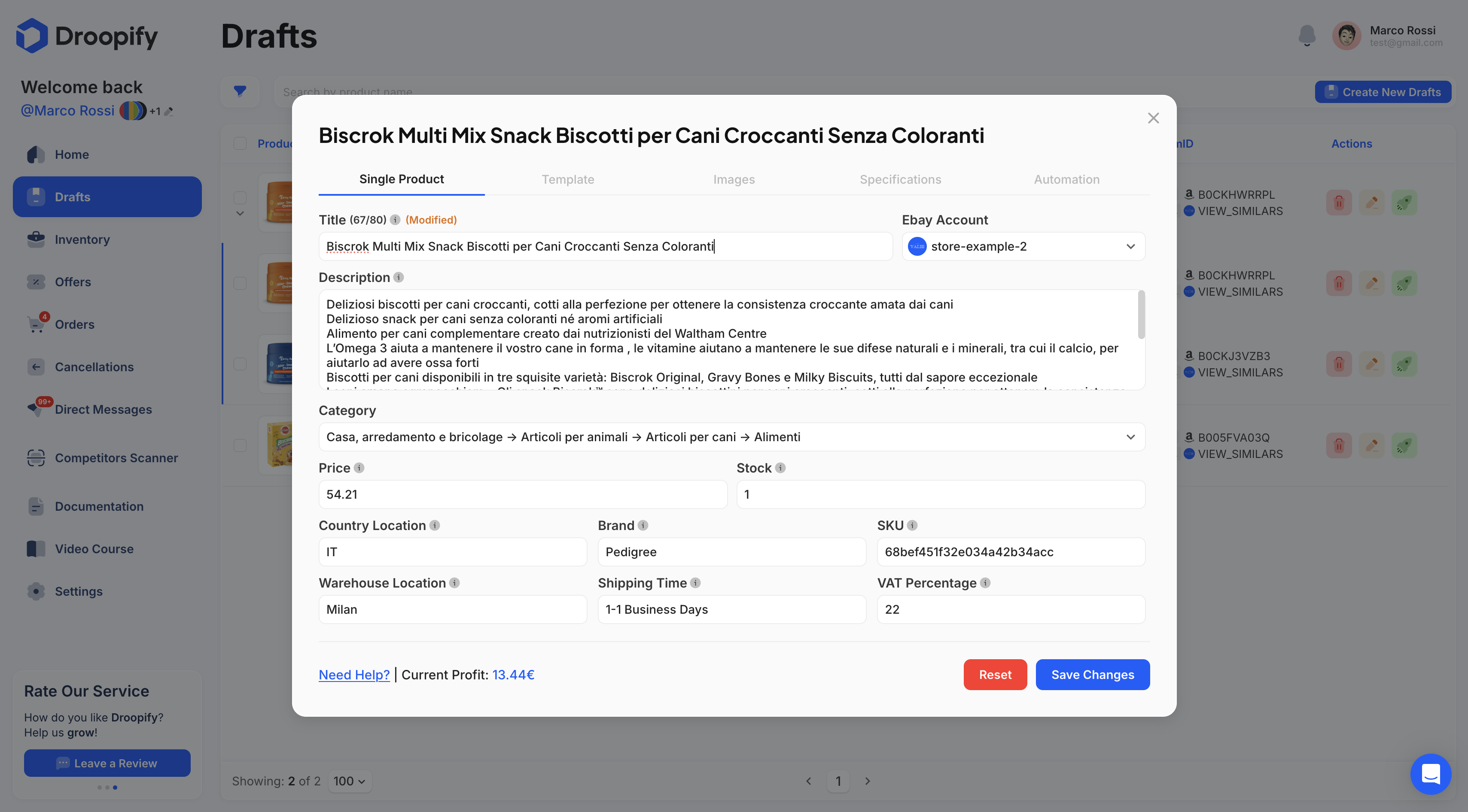 Drafts Page - Single Edit Reset