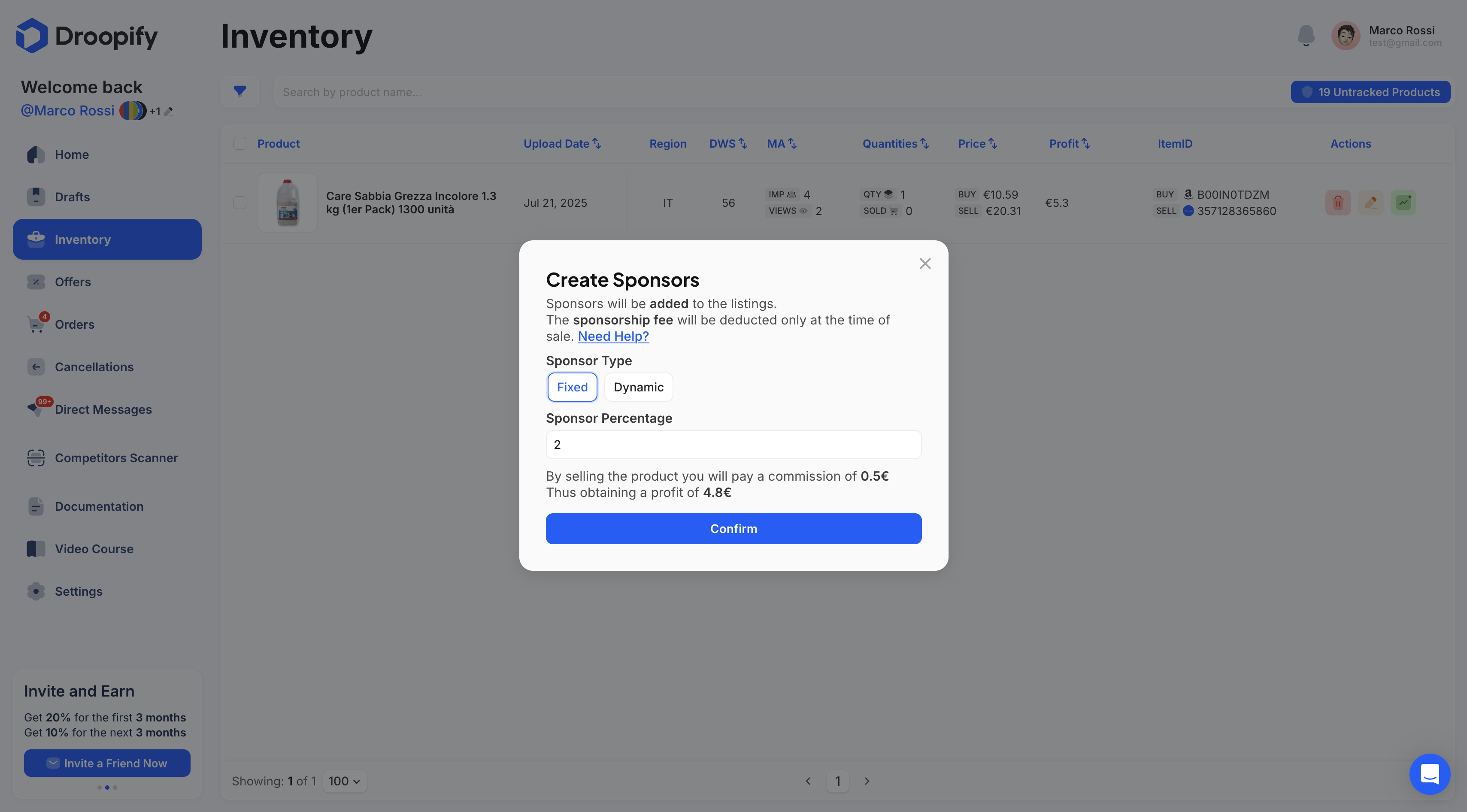 Inventory Page - Create Sponsor