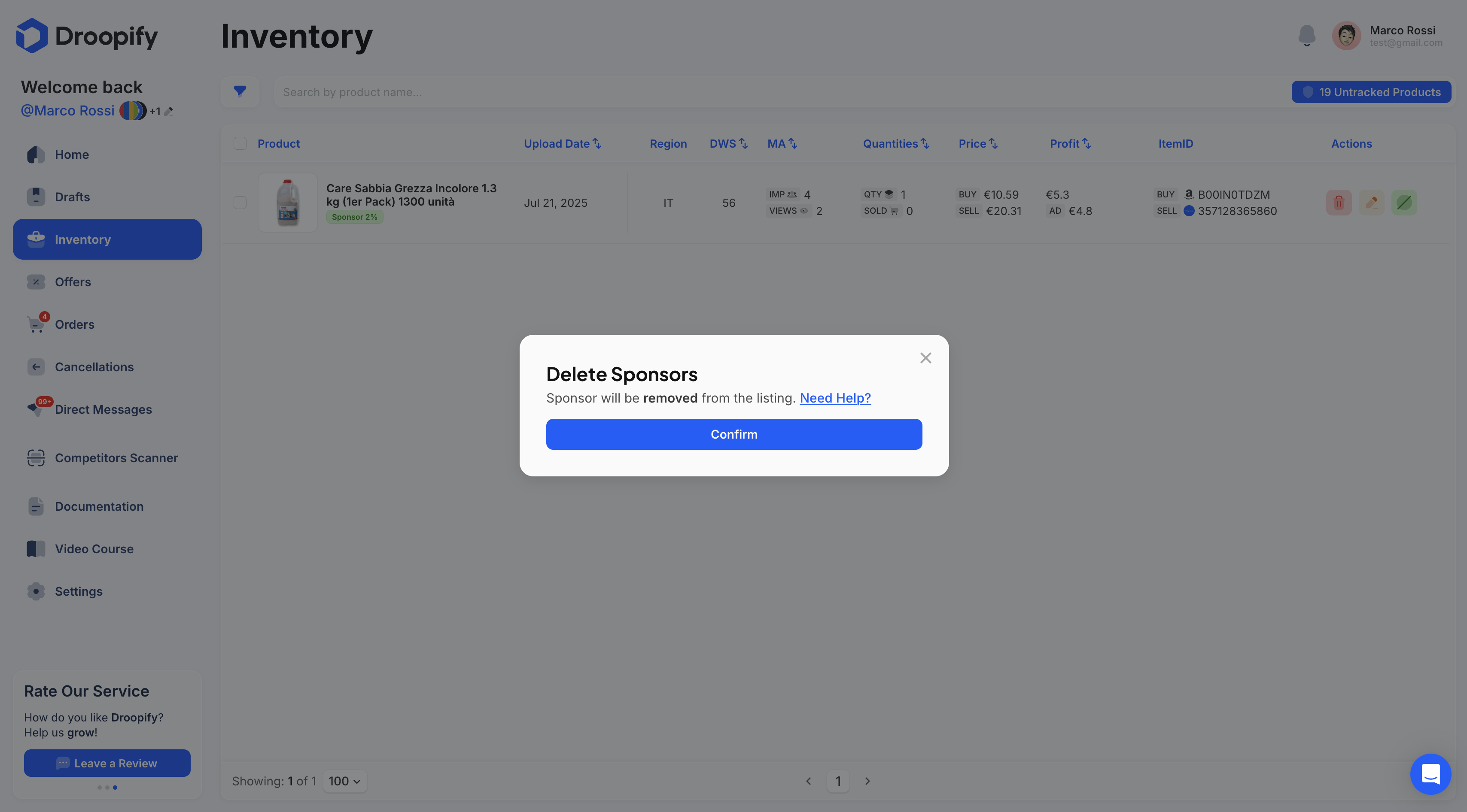 Inventory Page - Remove Sponsor Panel