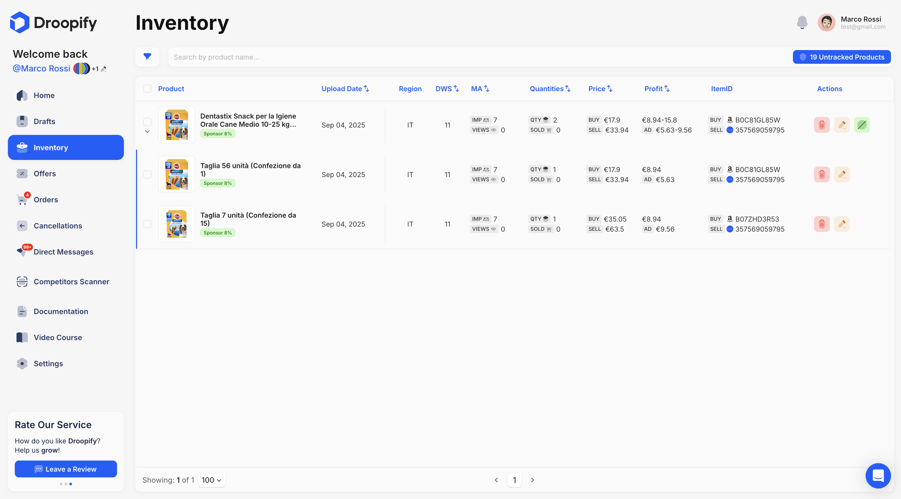 Inventory Page - Group Listings Table