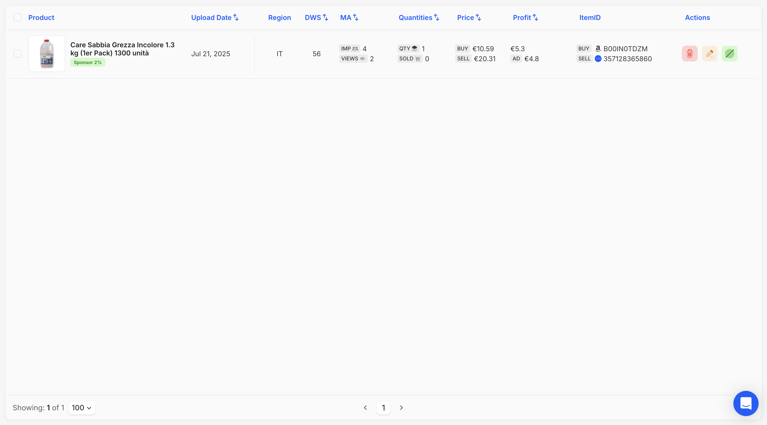 Inventory Page - Table