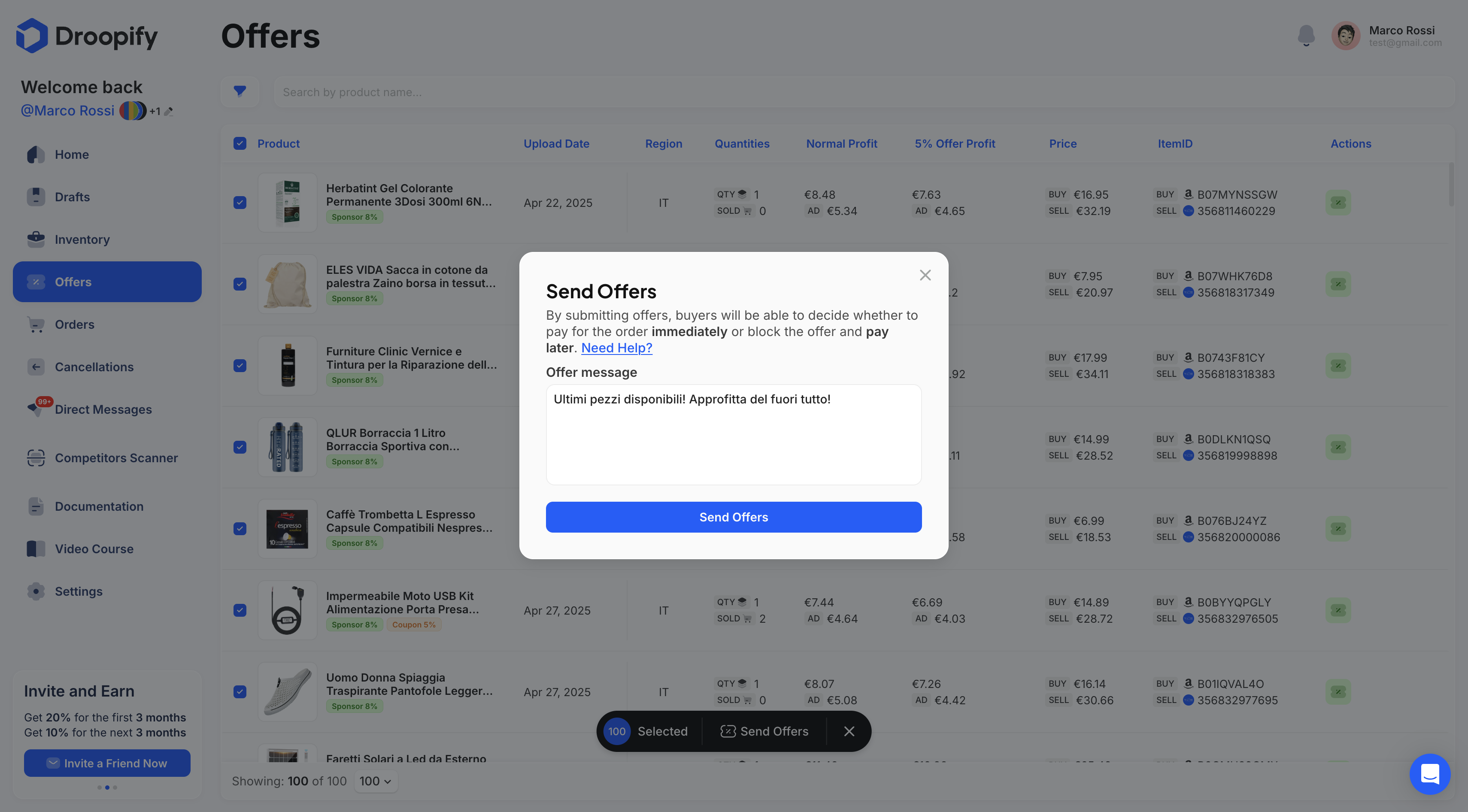 Offers Page - Bulk Send Offers