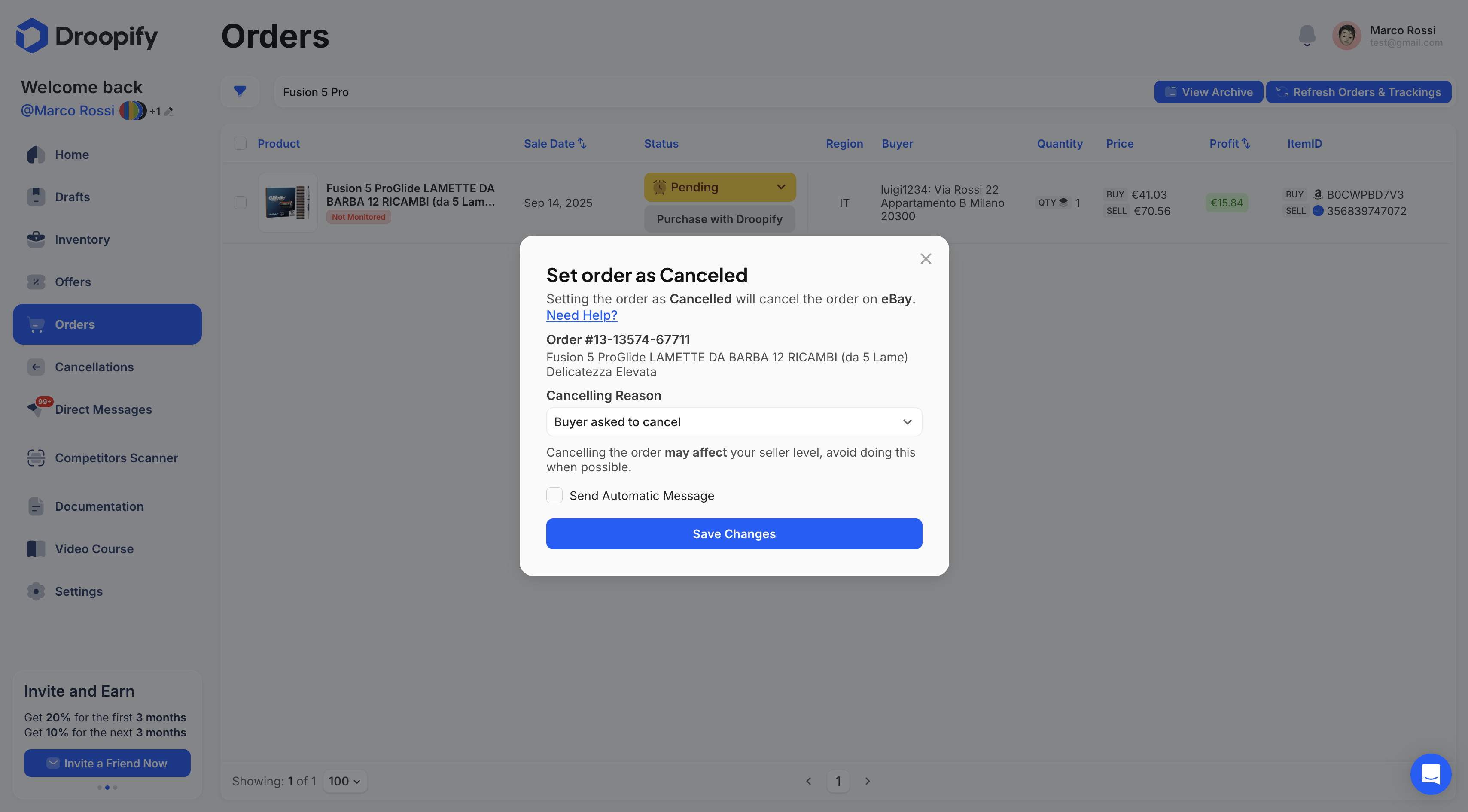 Orders Page - Cancel an Order