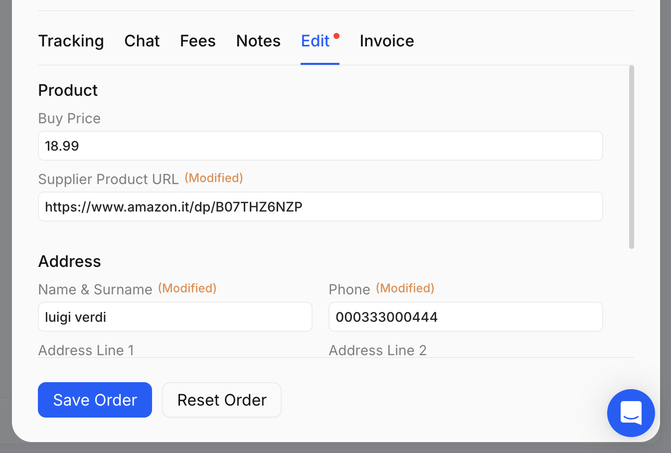 Orders Page - View Order Details - Edit