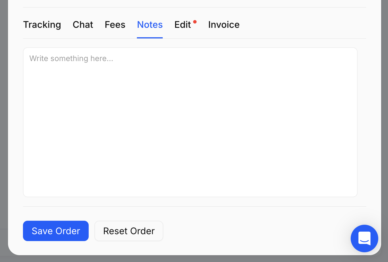 Orders Page - View Order Details - Notes