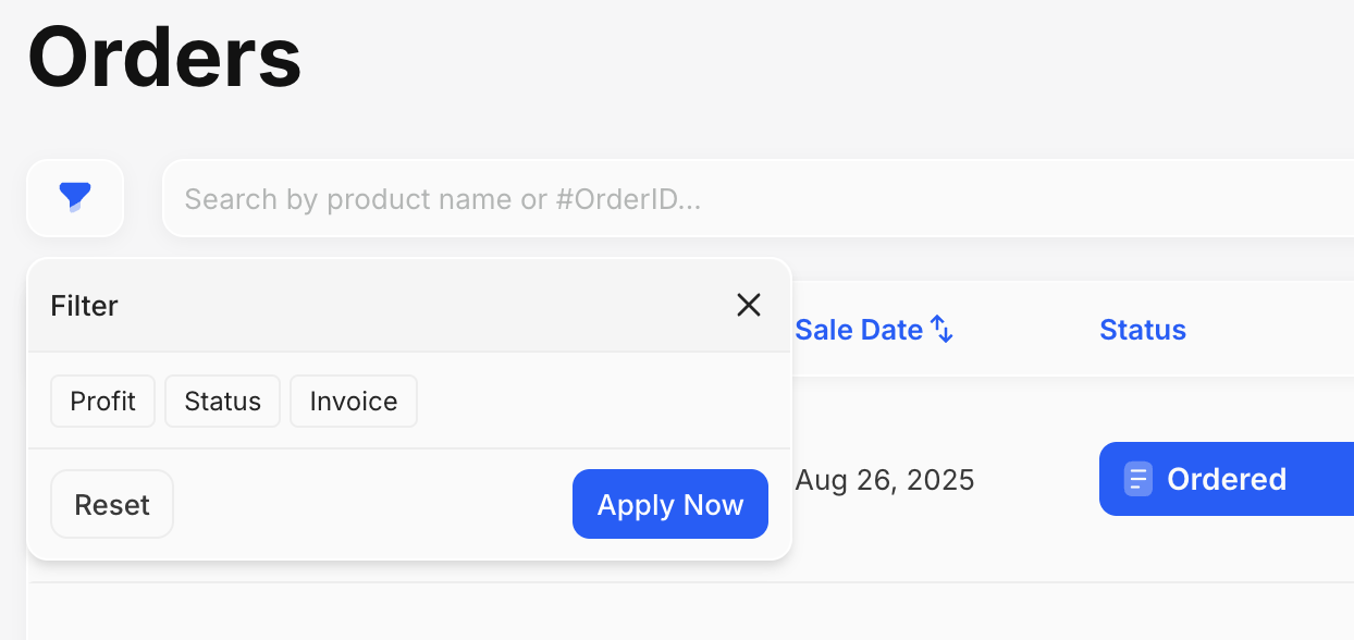 Orders Filters