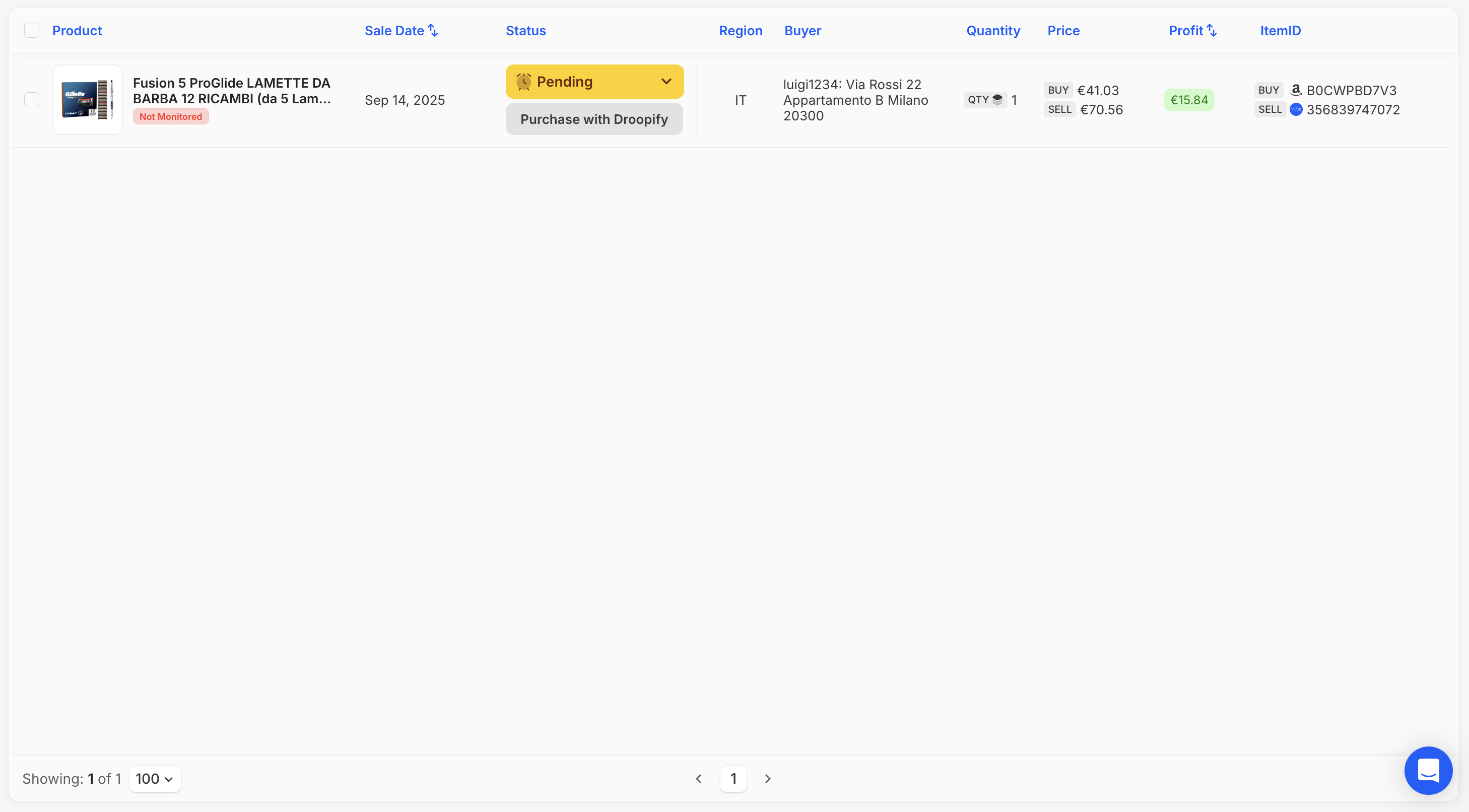 Orders Page - Pending Order