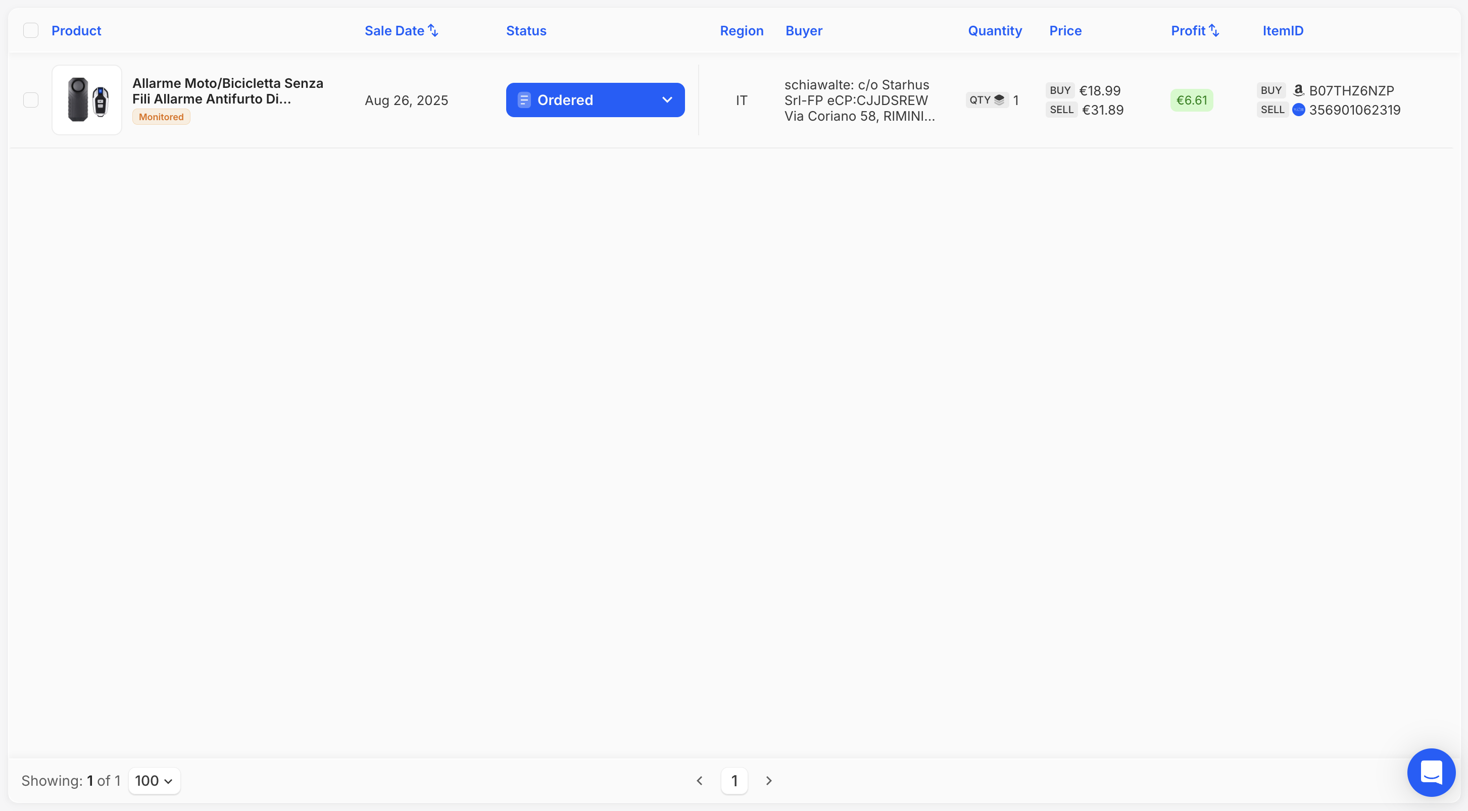 Orders Page - Table