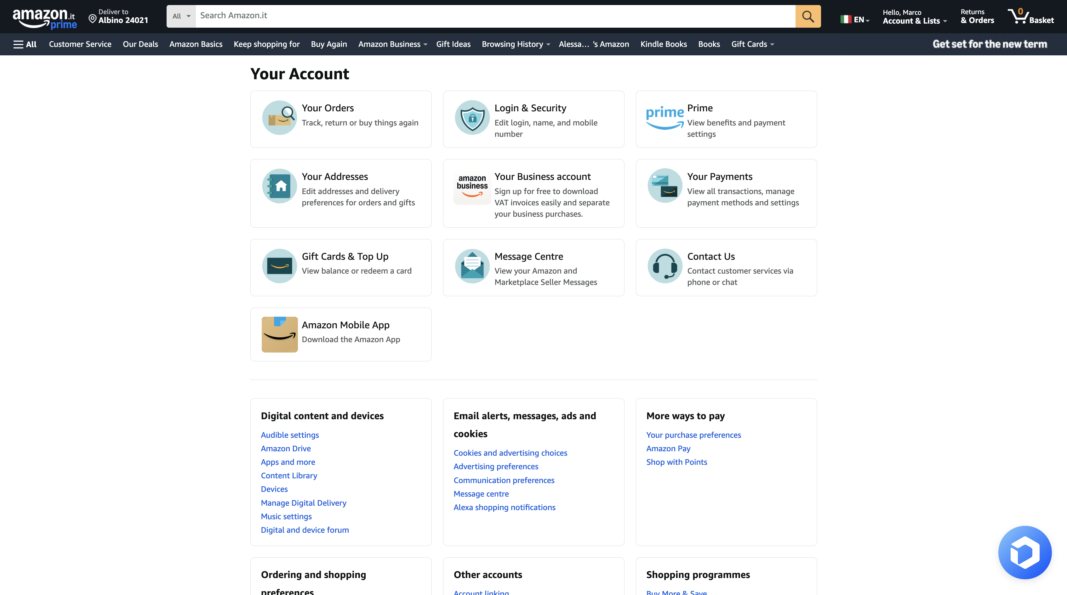 Amazon Settings Page - Add New Amazon Account