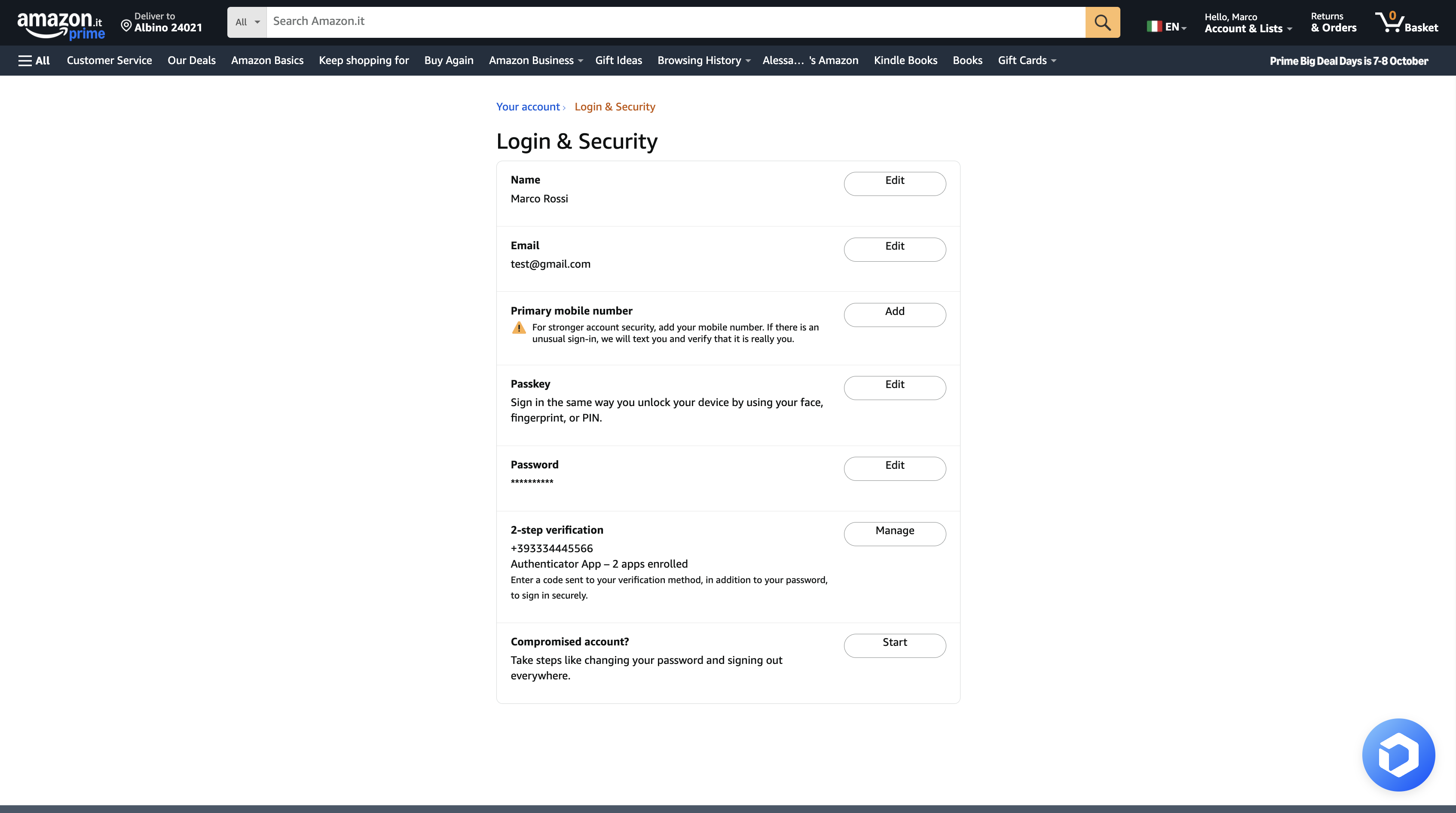 Amazon Settings Page - Add New Amazon Account