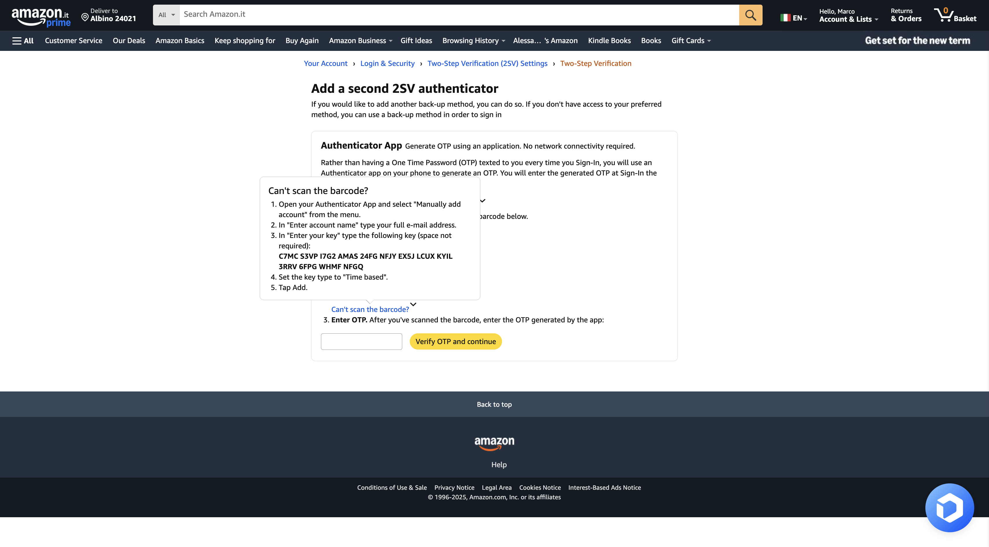 Amazon Settings Page - Add New Amazon Account