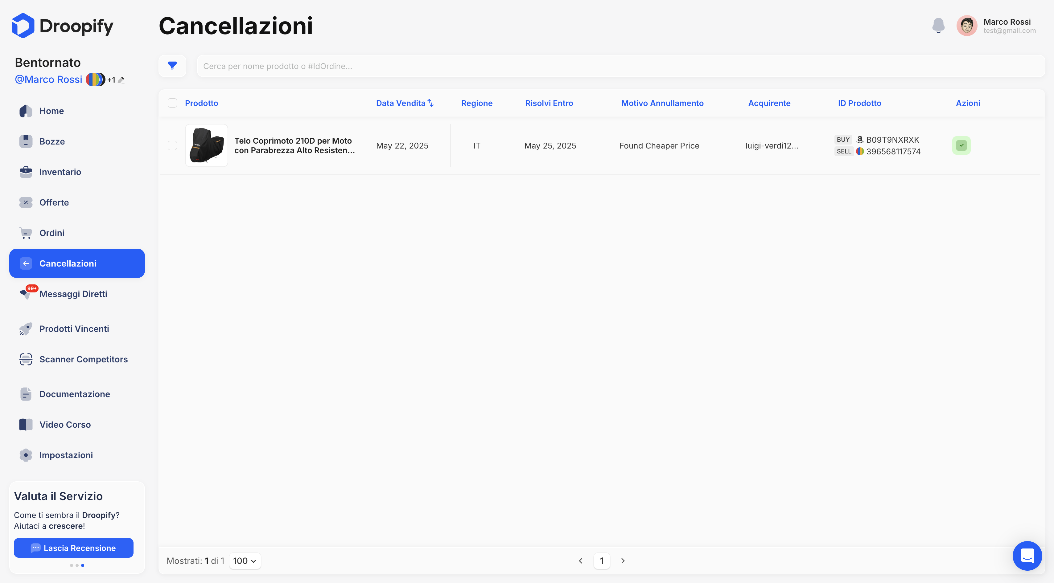 Pagina Cancellazioni