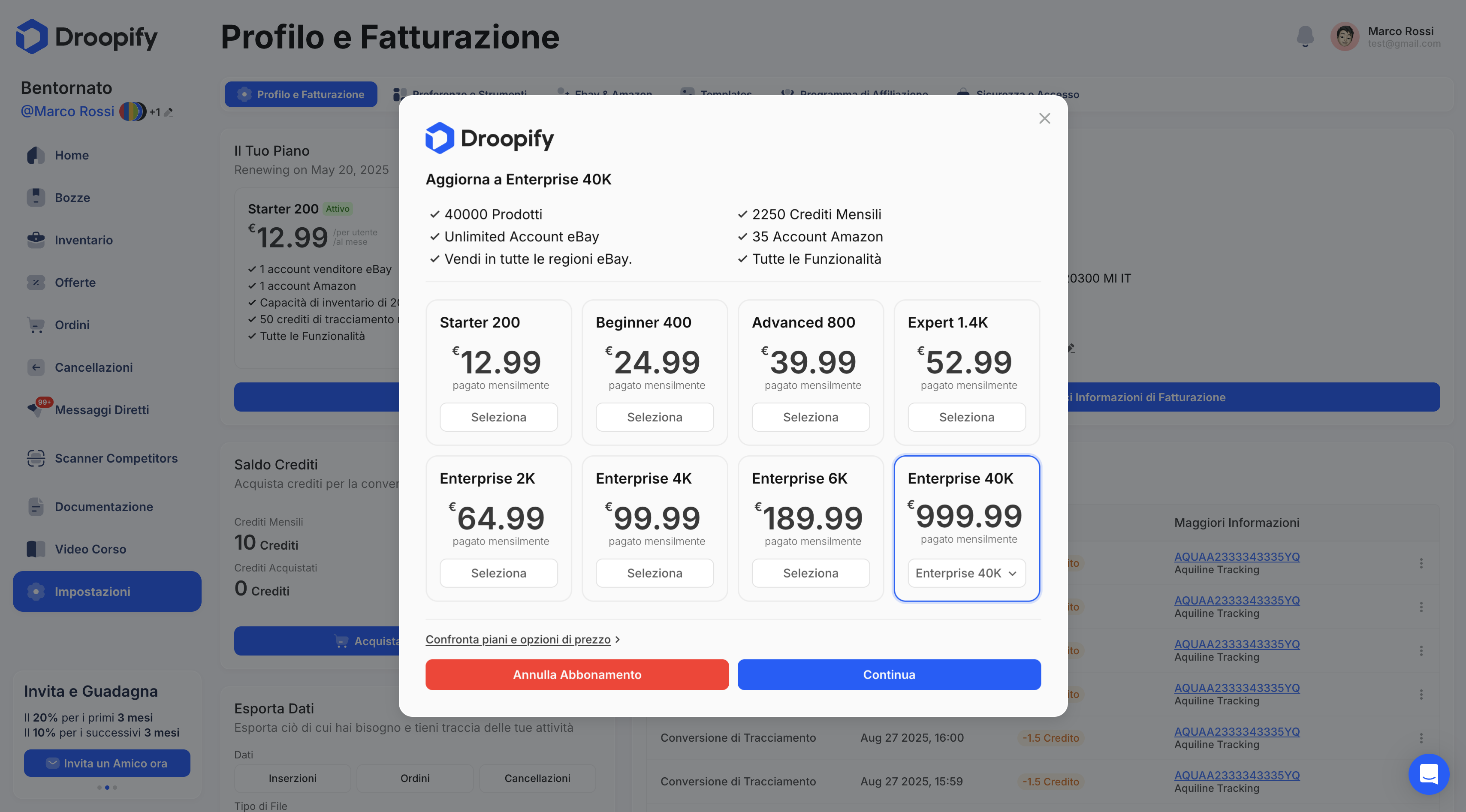 Profile and Billing Page