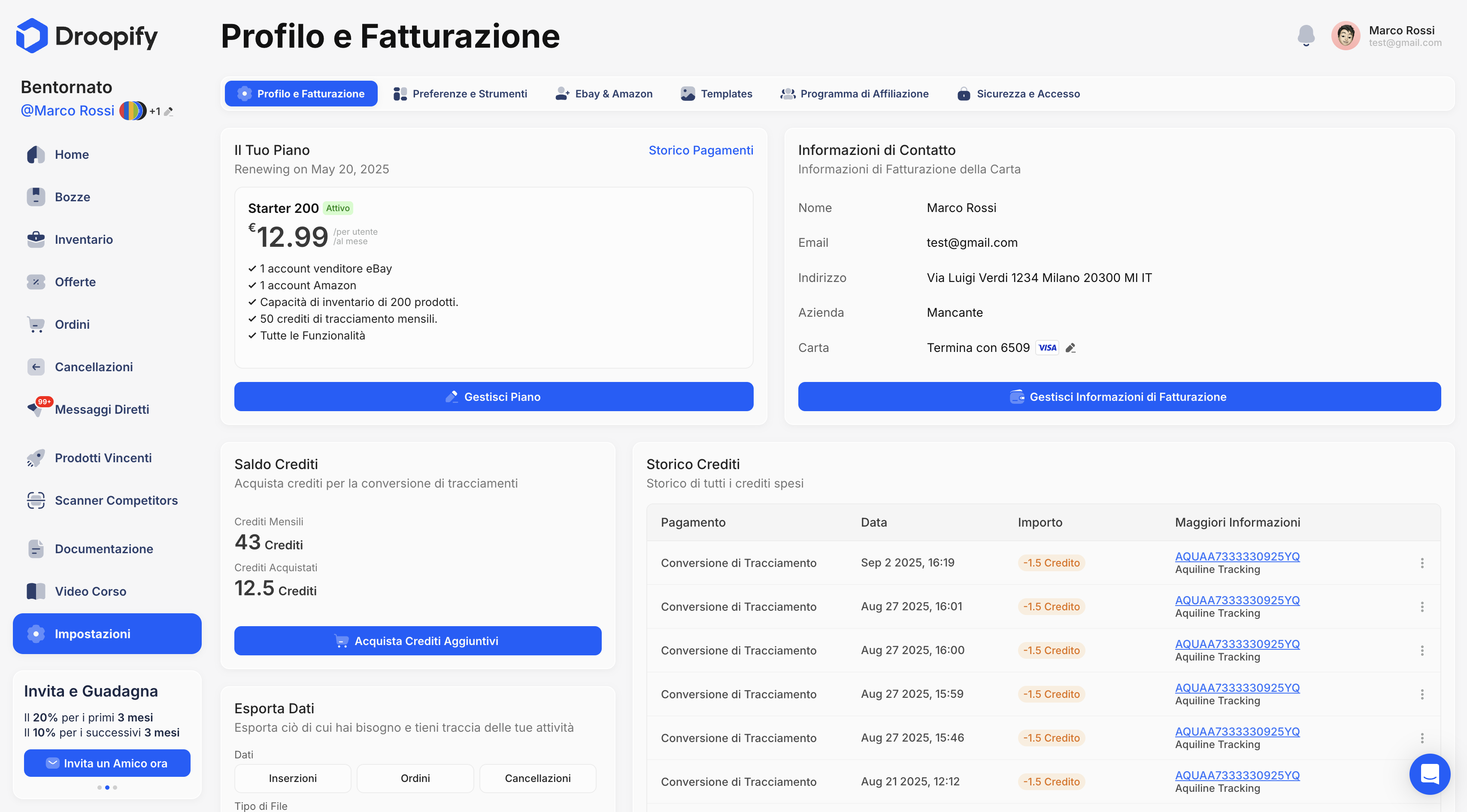 Profile and Billing Page