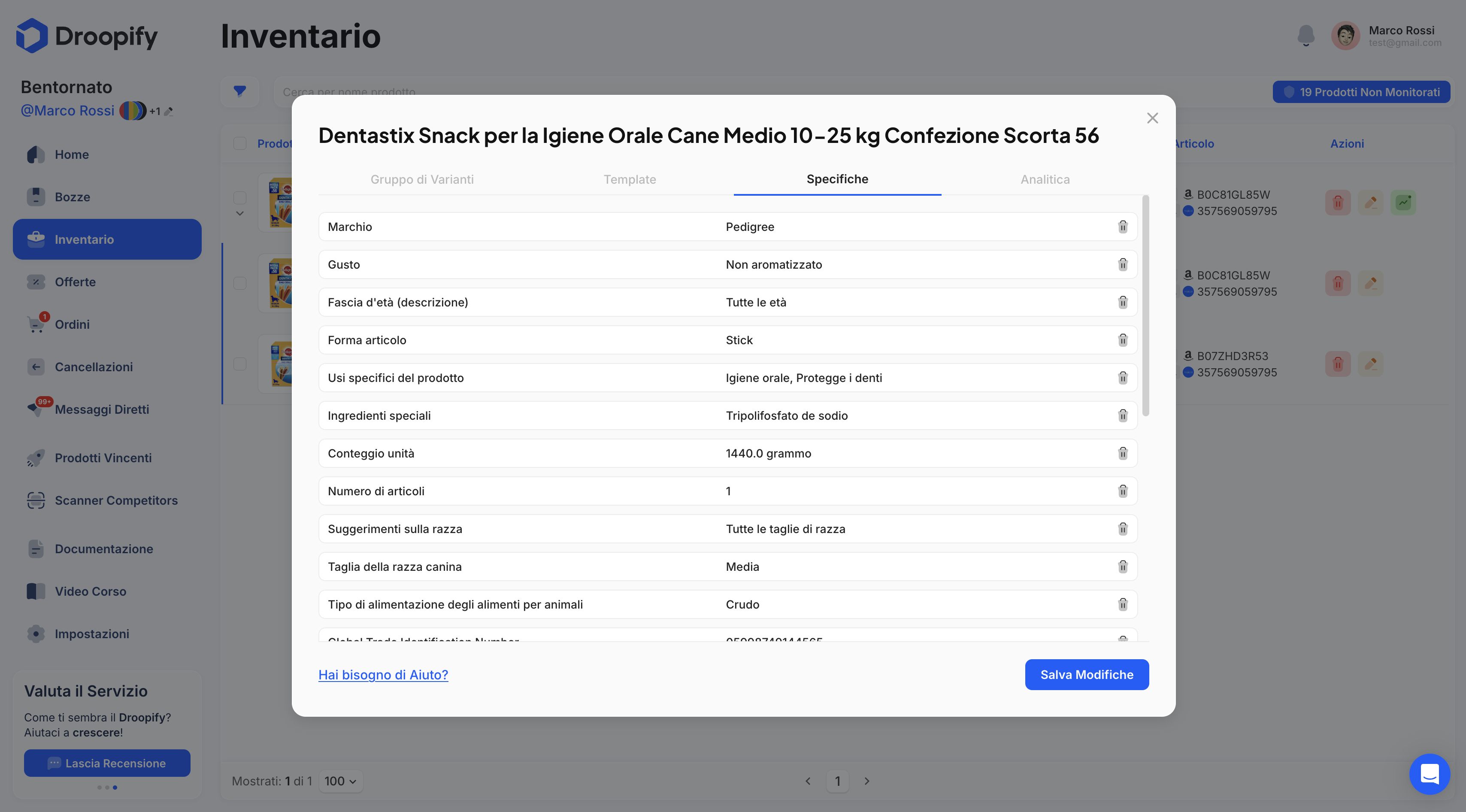 Inventory Page - Edit Group Specifications
