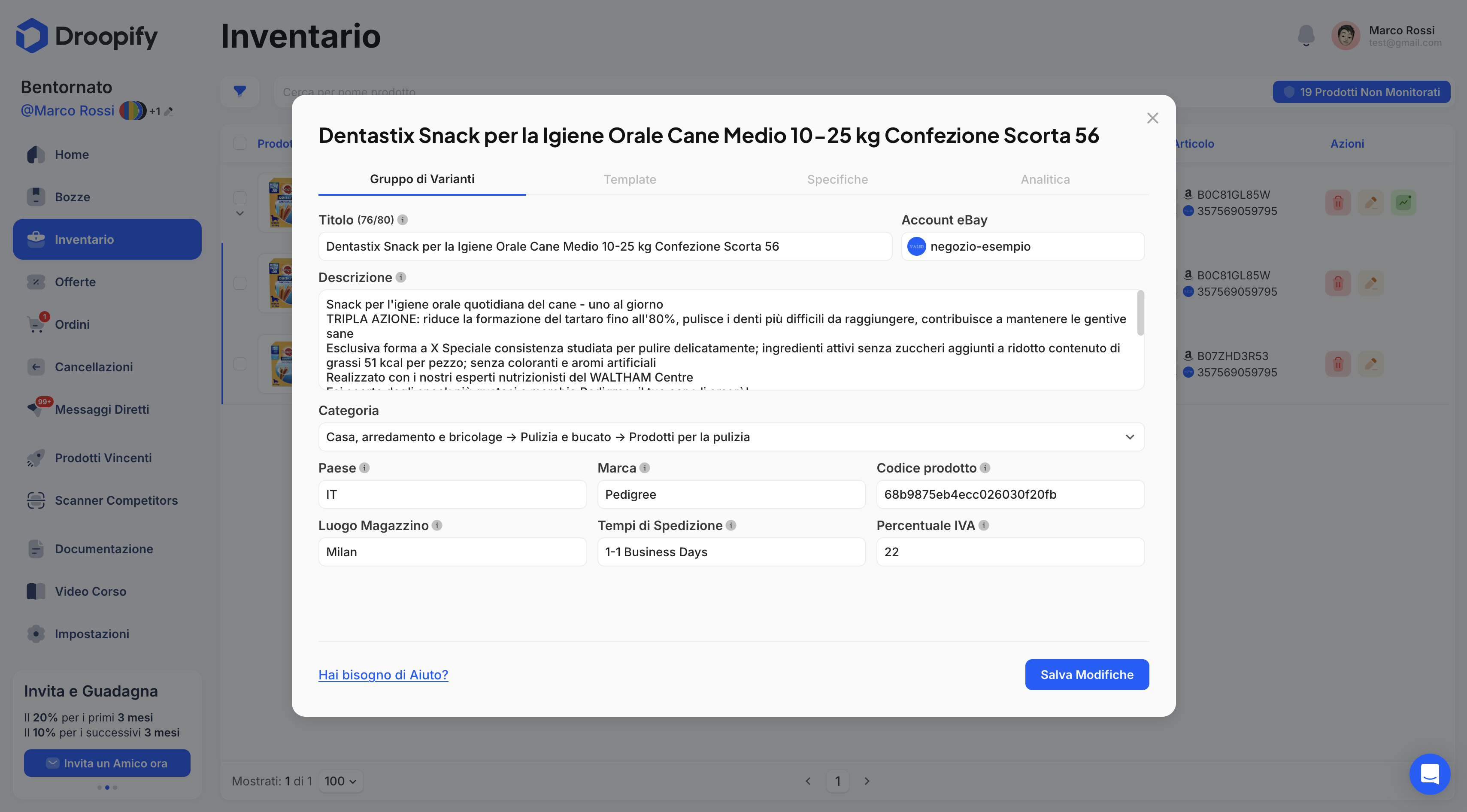 Pagina Inventario - Modifica Gruppo