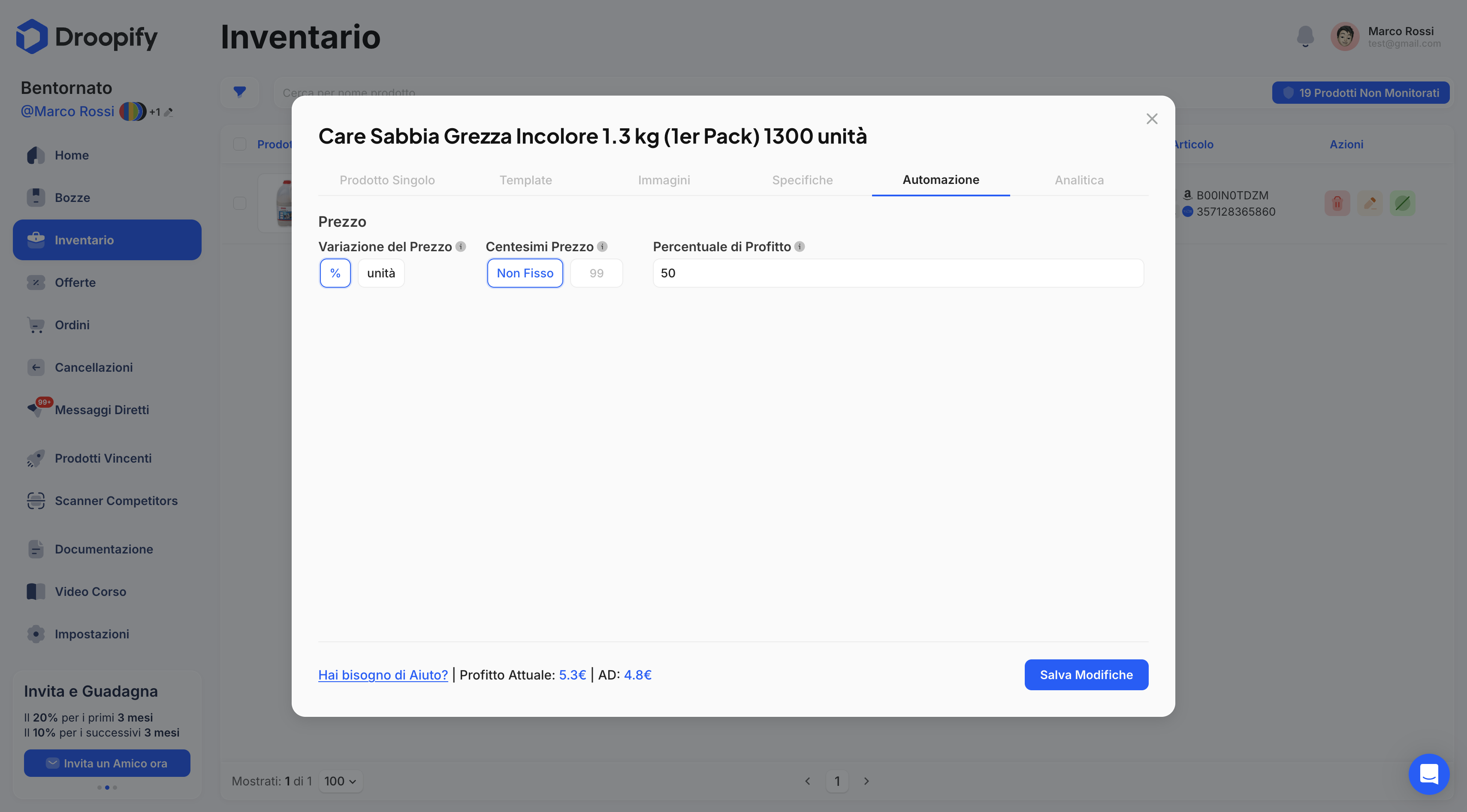 Pagina Inventario - Modifica Singola Automazione