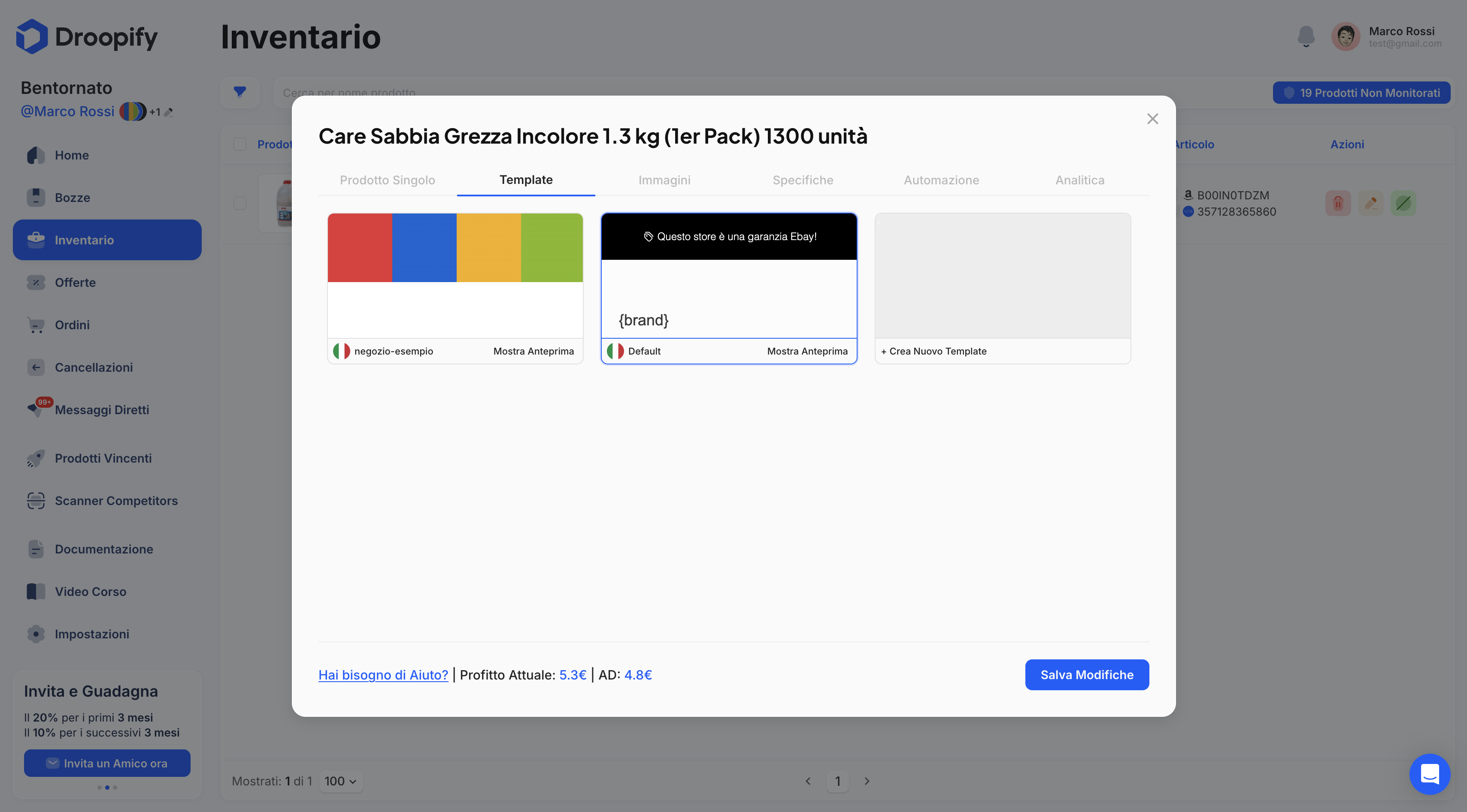 Pagina Inventario - Modifica Singola Template