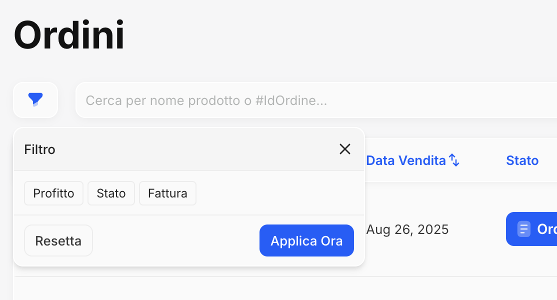 Filtri Ordini
