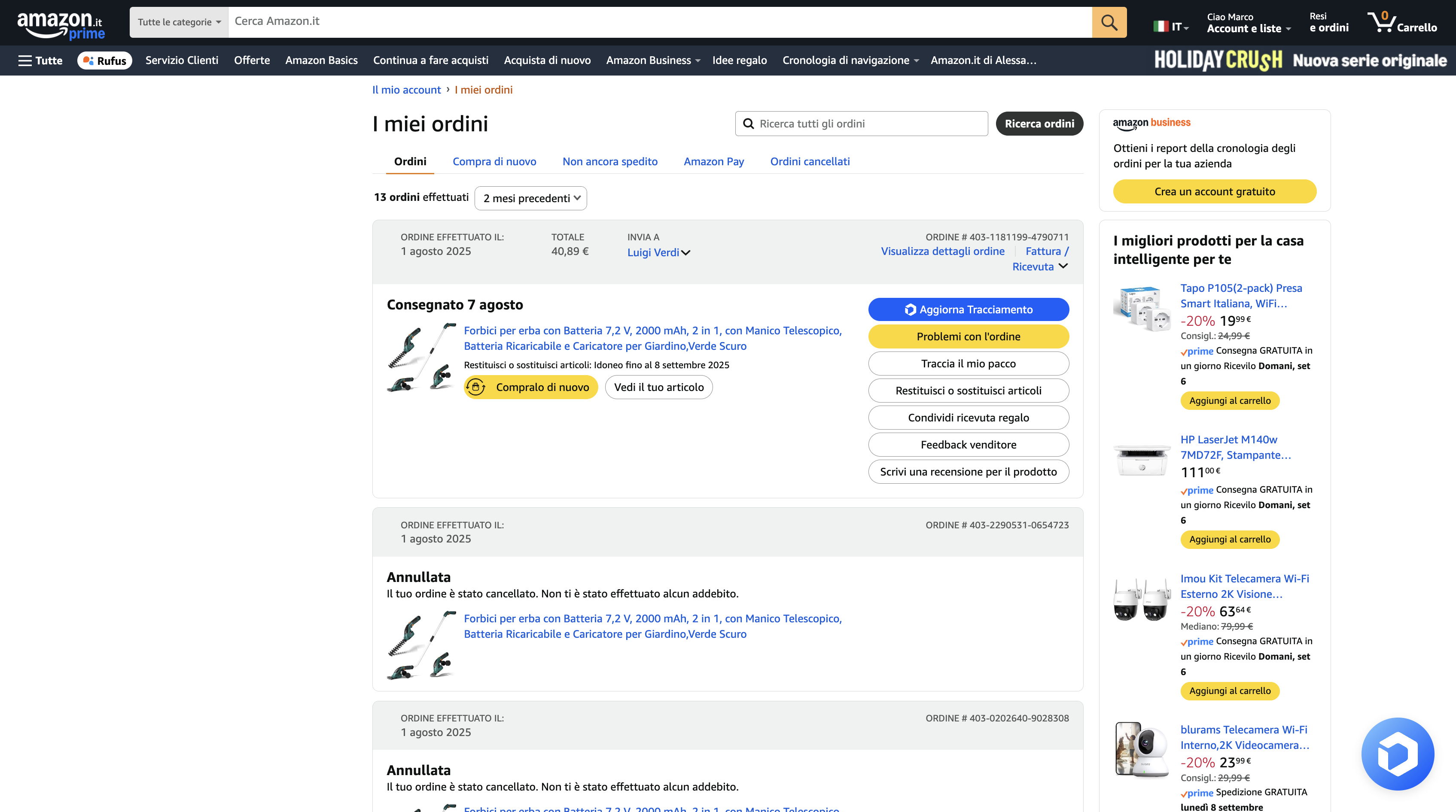Pagina Ordini - Ordine Amazon