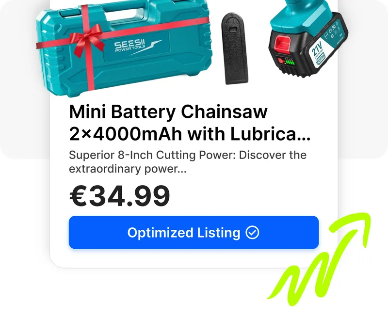 Card inserzione eBay ottimizzata da Droopify con prezzo e badge Inserzione Ottimizzata confermato