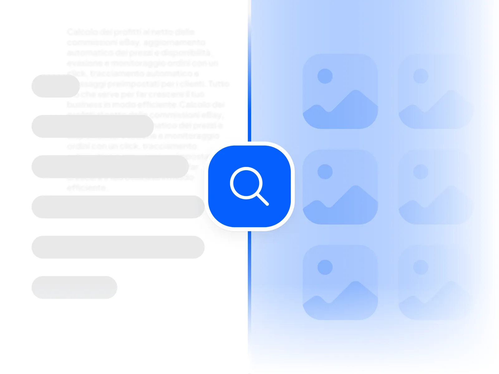 Ricerca prodotti tramite keywords e filtri avanzati con risultato catalogo di prodotti da vendere su eBay