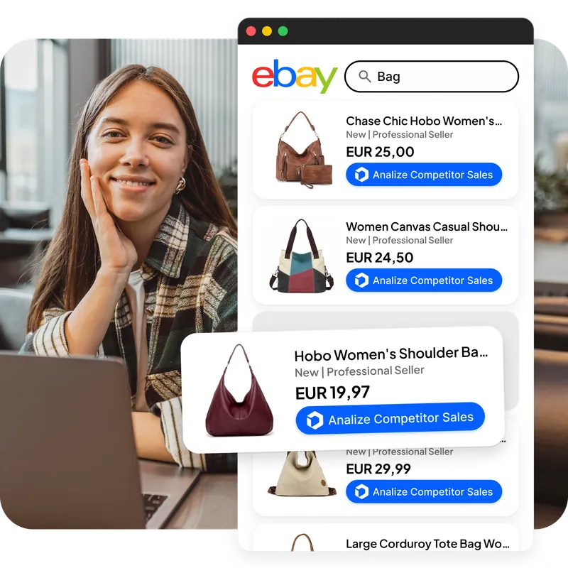 Estensione Chrome Scanner Concorrenti eBay di Droopify con analisi vendite dai risultati di ricerca
