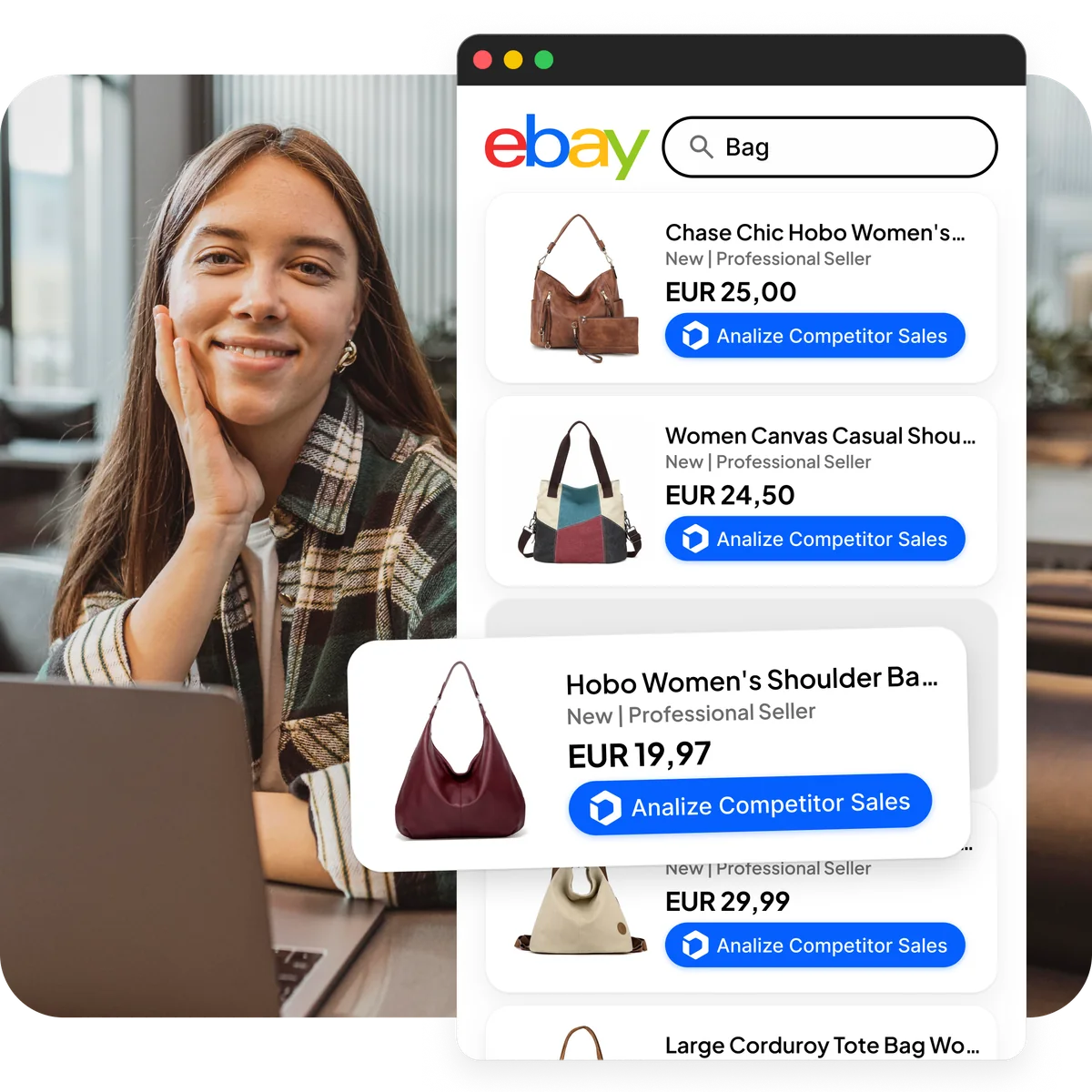 Estensione Chrome Scanner Concorrenti eBay di Droopify con analisi vendite dai risultati di ricerca