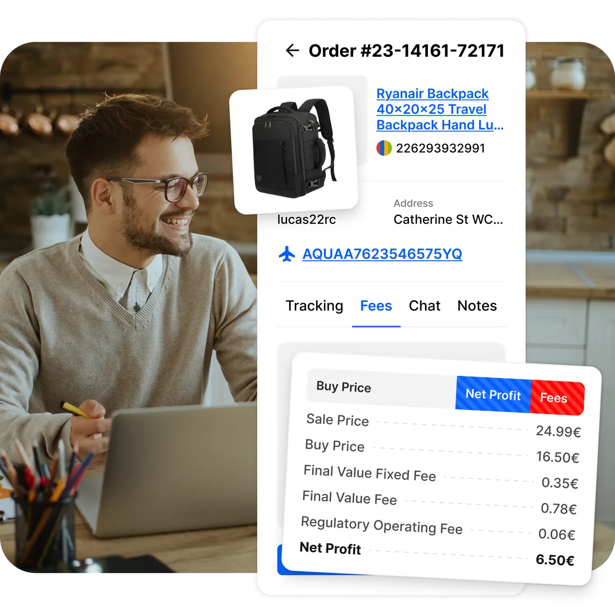 Droopify eBay fee calculator with fee breakdown and net profit