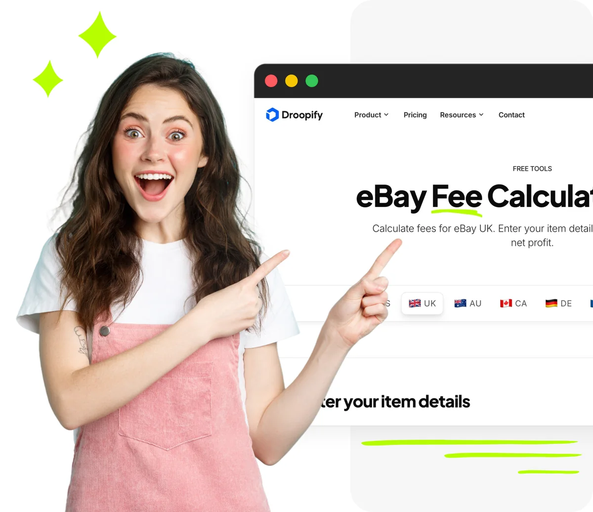 Droopify multi-marketplace eBay fee calculator interface