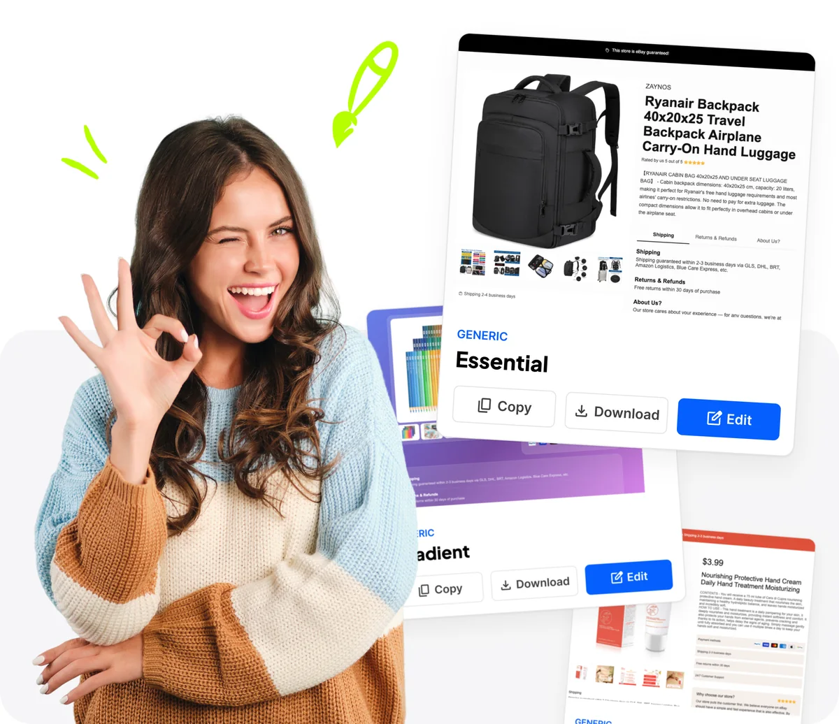 Excited eBay seller with gallery of professional listing templates